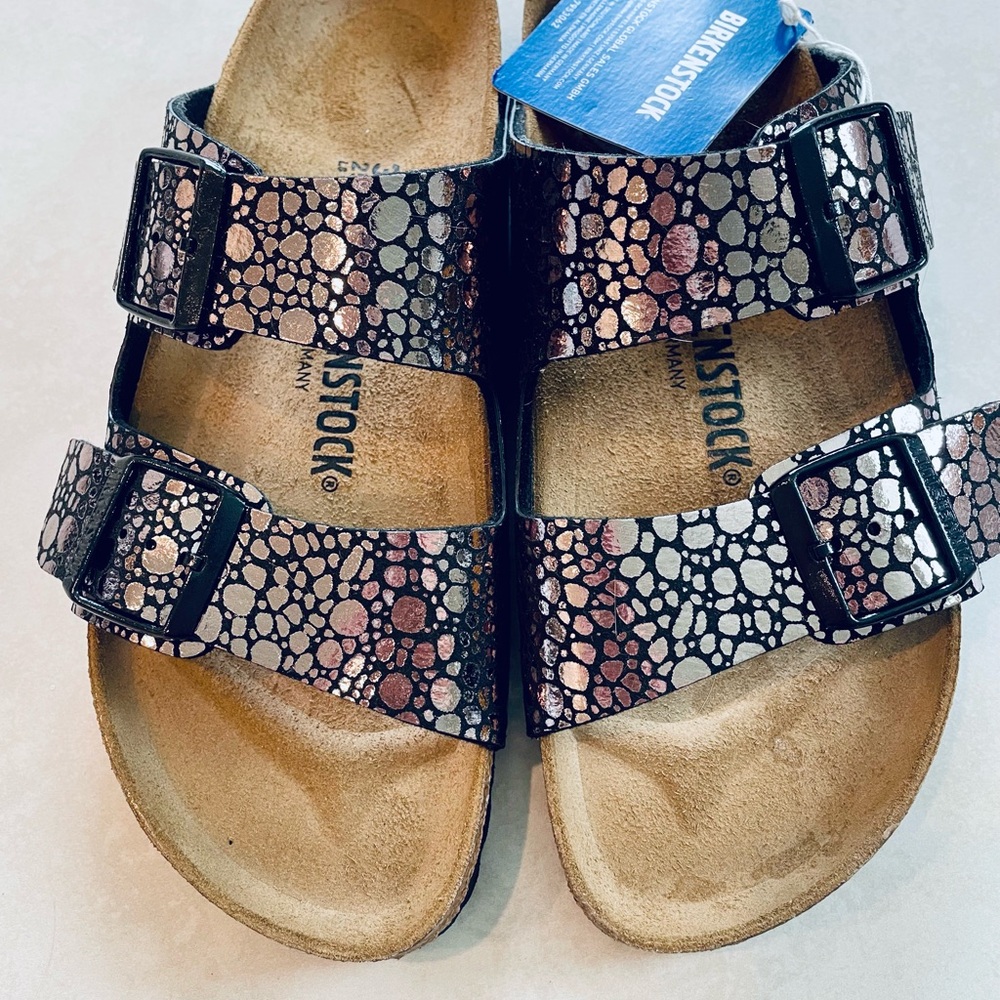 ✨ NWT Birkenstock Arizona Women’s Sandals – Metallic Stone 39 EU / 8–8.5 US ✨